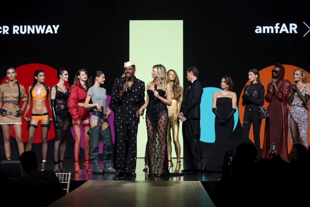 Colman Domingo and Heidi Klum speak onstage during the amfAR Gala Cannes 2025 (Photo by Kennedy Pollard/amfAR/amfAR via Getty Images)